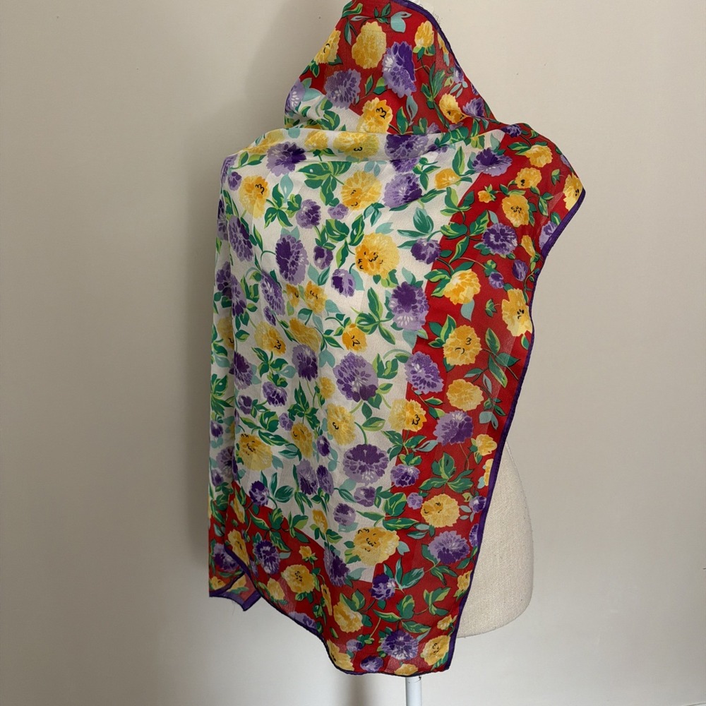 Vintage Berkshire Silken Polyester Floral Scarf~30" X 30" Made In Italy